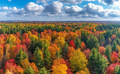 Panoramic View of Forest in Full Autumn Color with Elevated Perspective, AI generated illustration