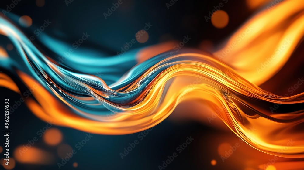 Poster dynamic swirls of orange and blue light create a vibrant and energetic abstract background for moder