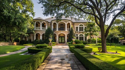 Obraz premium Elegant mansion with classic architectural style and lush landscaping