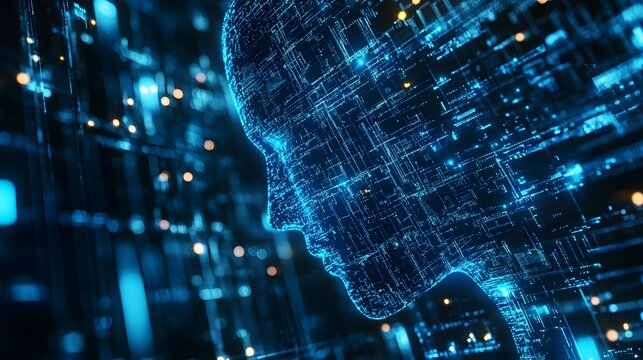 Futuristic Fusion: Human Face with AI and Digital Technology Light