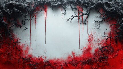 A red and black painting with splatters of Halloween.