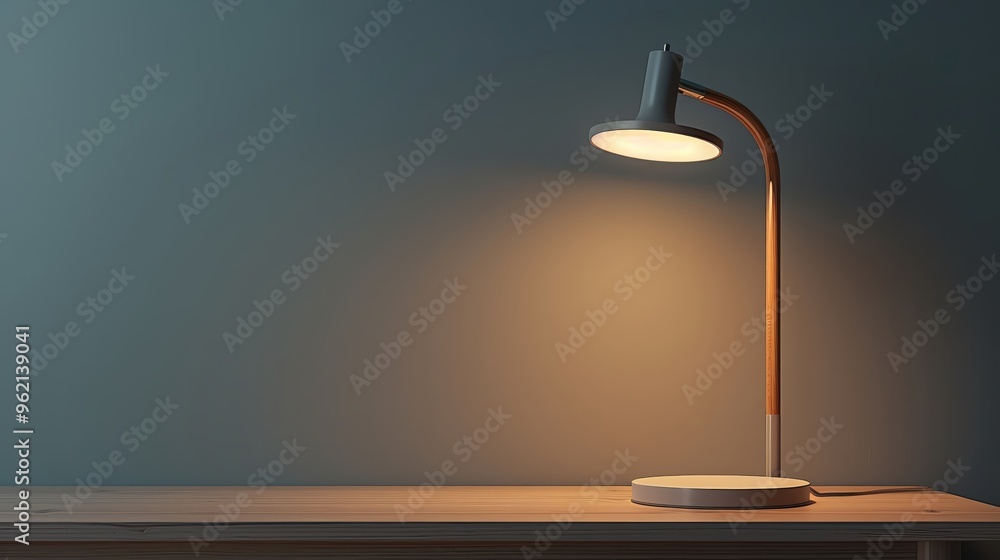 Poster elegant desk lamp illuminating a modern workspace, showcasing a blend of style and functionality in 