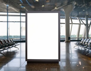 Blank white led light box in airport lounge mockup