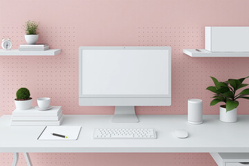 A blank desktop computer screen in a clean office environment, ideal for web mockups and design projects