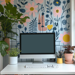 A blank desktop computer screen in a clean office environment, ideal for web mockups and design projects