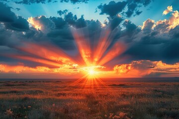 Fototapeta premium Golden Sunset over Grassy Plains