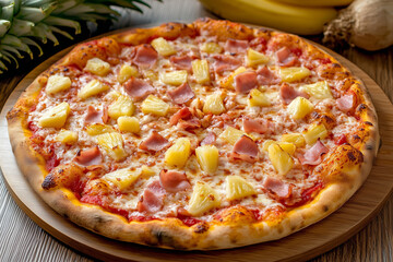 Pizza with pineapple and ham.