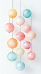 Colorful decorative spheres hanging elegantly, creating a vibrant and playful atmosphere. Perfect for home decor inspiration.