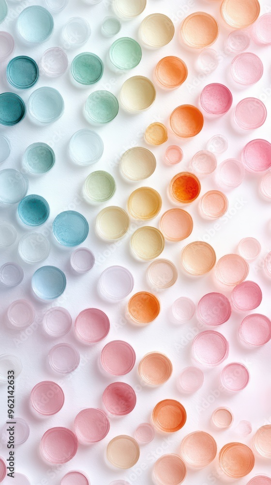 Aufkleber a visually pleasing pattern of multicolored circles on a white background, creating a soft and moder