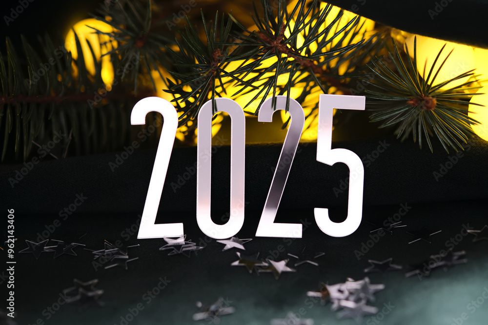 Wall mural new year's holiday background with bokeh with the number of the year 2025.