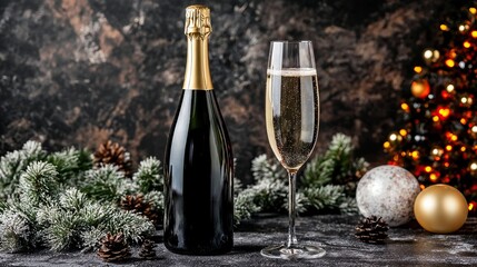 Celebrating the New Year's Eve with champagne and glass. Generative AI