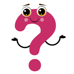 Question mark with eyes and hands on a white background