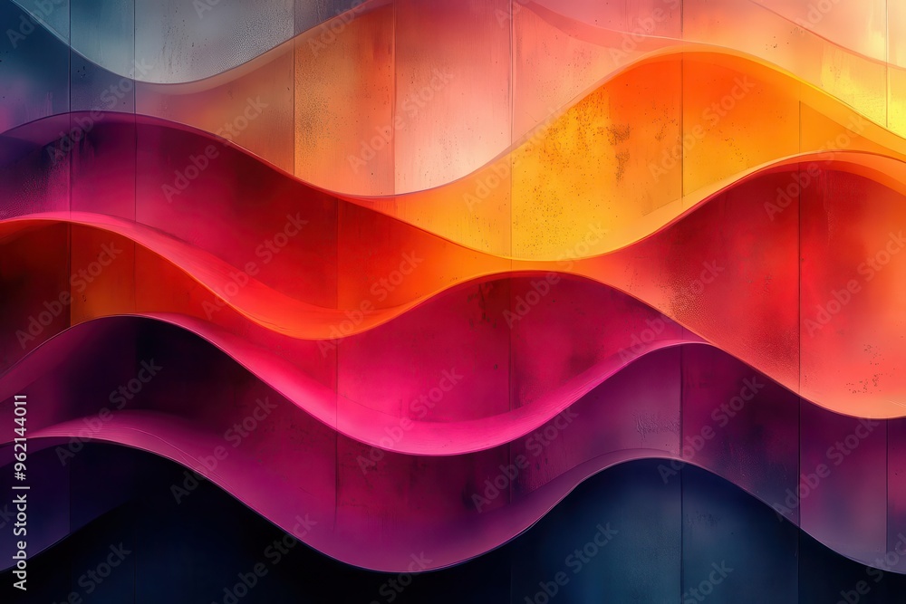 Wall mural vibrant abstract design featuring fluid shapes and bold color gradients geometric elements intersect