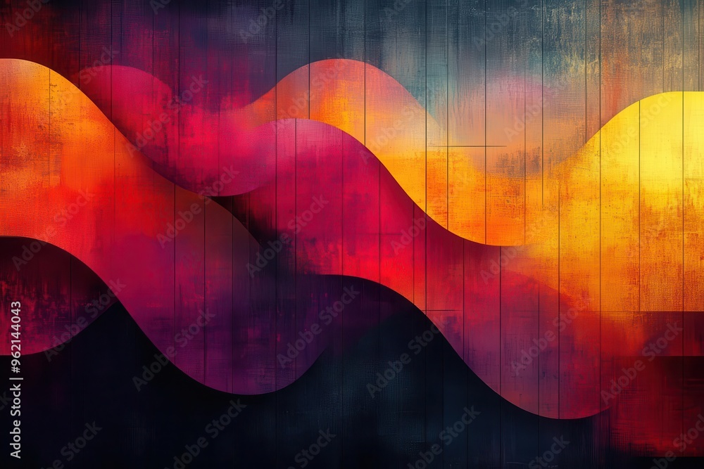 Wall mural vibrant abstract design featuring fluid shapes and bold color gradients geometric elements intersect
