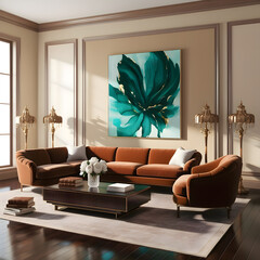 Digitally generated image of a fully furnished living room