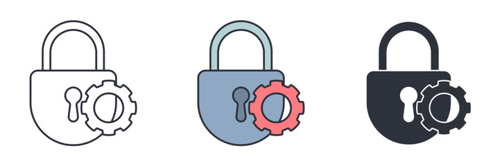 Privacy setting, Lock and gear icon symbol vector illustration isolated on white background