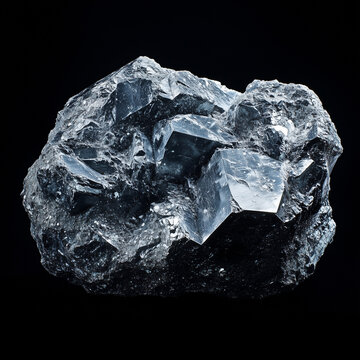 Raw zinc ore, closeup on black background, front view