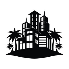 A Azure Residences black white silhouette vector art , Azure Residences vector art illustration. 