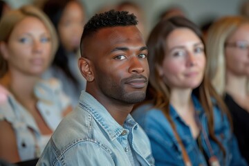 Realistic mental health awareness event with speakers and audience high-definition clarity