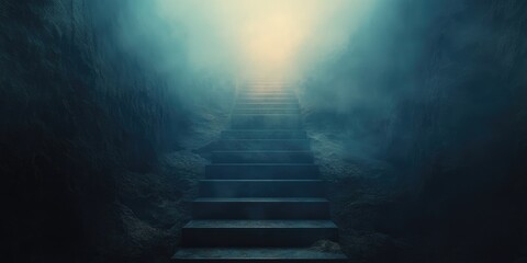 Stone Steps Leading Upward Through Fog and Darkness