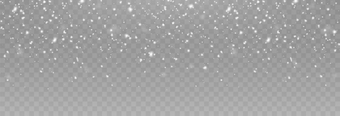 Vector snow on isolated transparent background. Snow png, snowflakes png. Snowfall, blizzard, winter. Snowy or Christmas background.