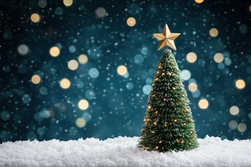 Obraz premium Sparkling Christmas tree with golden star snowflakes