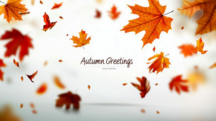 Colorful autumn leaves falling against a soft background with a seasonal greeting