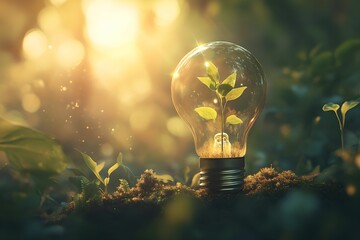 Whimsical Plant Growing from Vintage Lightbulb, Greenery, Whimsy, Nature, Growth