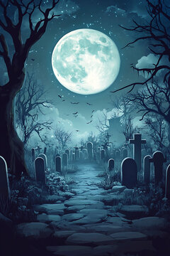 Moonlit Graveyard with Eerie Shadows