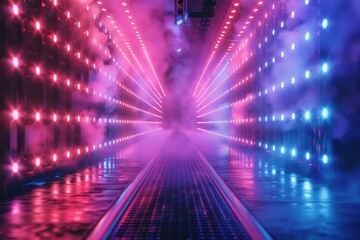Obraz premium Neon Lights Tunnel with Smoke