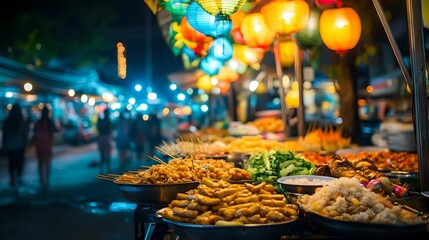 Vibrant Tokyo Street Food Night Market, street,food,sushi