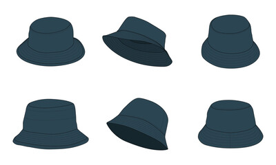 Collection of different men's bucket hats. Vector illustration
