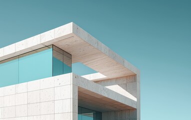Fototapeta premium Minimalist Architecture: Concrete and Glass Building Against a Blue Sky