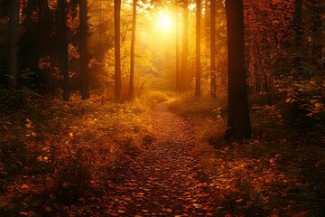 Autumn Forest Path Serenity, nature, landscape, leaves, mist