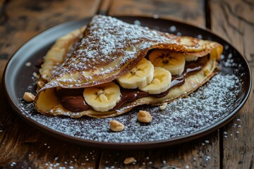 Cozy Breakfast Crepes with Nutella and Banana, dessert, sweet, pastry, chocolate