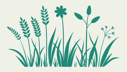 Doodle Grass and Wild Herb Silhouette Vector Set