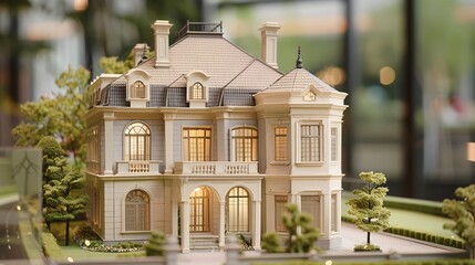 Fototapeta premium Classic house model featuring intricate design and large windows