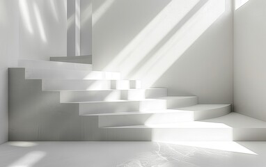 Minimalist White Staircase with Sunbeams