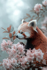 Portrait of Endangered Red Panda in Himalayas Forest