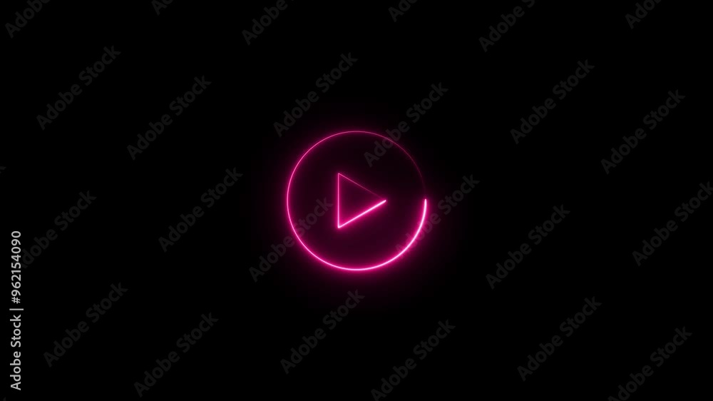 Poster video, audio neon play button icon animation. glowing play button animation. music play button icon 