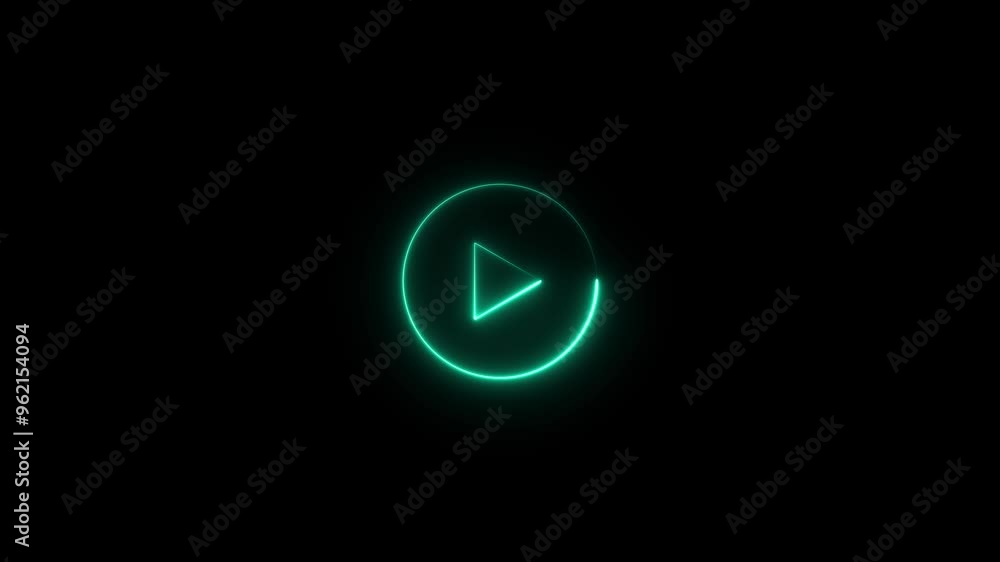 Poster video, audio neon play button icon animation. glowing play button animation. music play button icon 