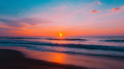 Obraz premium Ocean Sunset with Pink and Blue Skies