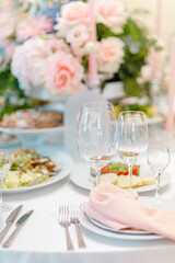 Beautiful flowers decorated, Served tables, wedding decor, Premium catering, wedding buffet, party or wedding, Celebration concept, Table setting, gala reception, corporate birthday party event,