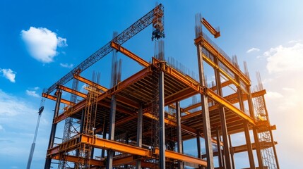 Construction Site Building Steel Structure Under Construction Sky