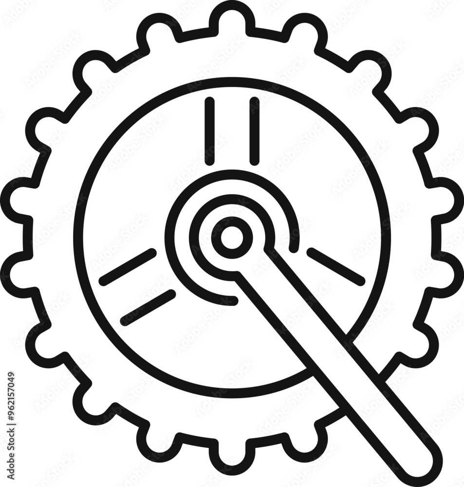 Sticker minimalist line art icon of a bicycle crank cog connecting to a chainring gear