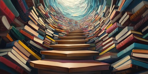 A Stairway of Knowledge Leading Upward Through a Tunnel of Books