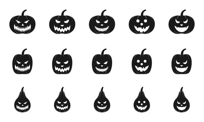 scary halloween pumpkin icon set. flat design vector illustration isolated on white background.