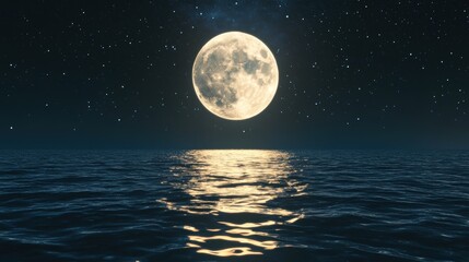 Serene moonlit night tranquil ocean