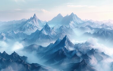 Majestic Mountain Range Covered in Fog