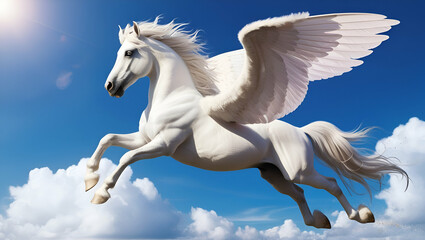 Flying right winged unicorn pure white wings with a little gray tai ai generative